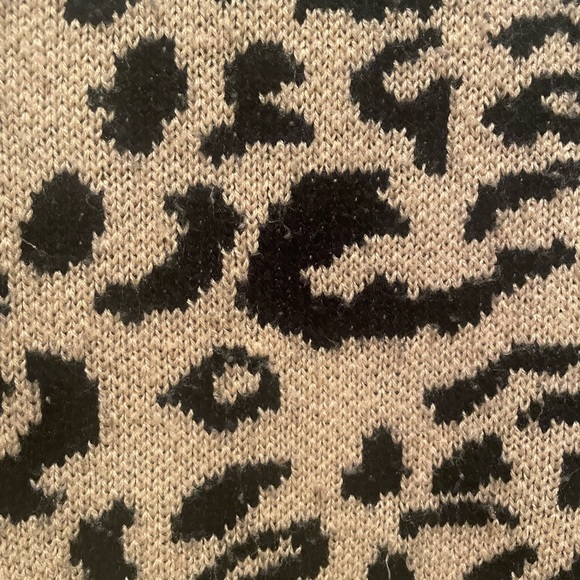 Khaki Leopard Print Loose Raw Edge Sweater - Picture 2 of 7